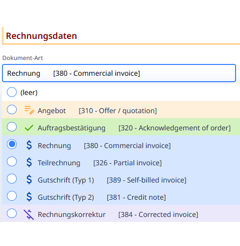 Rechnungsart als dynamische Auswahl