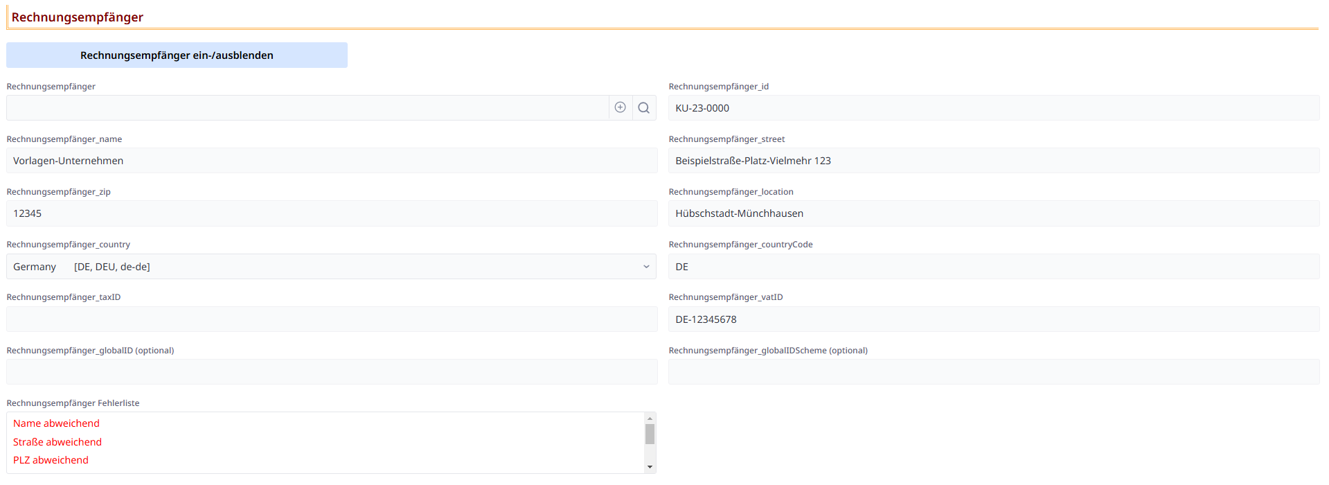Abweichungen Unternehmensdaten